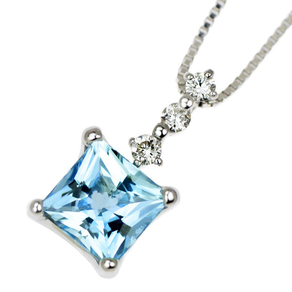 Pt900/ Pt850 アクアマリン ダイヤモンド ペンダントネックレス 1.29ct D0.12ct