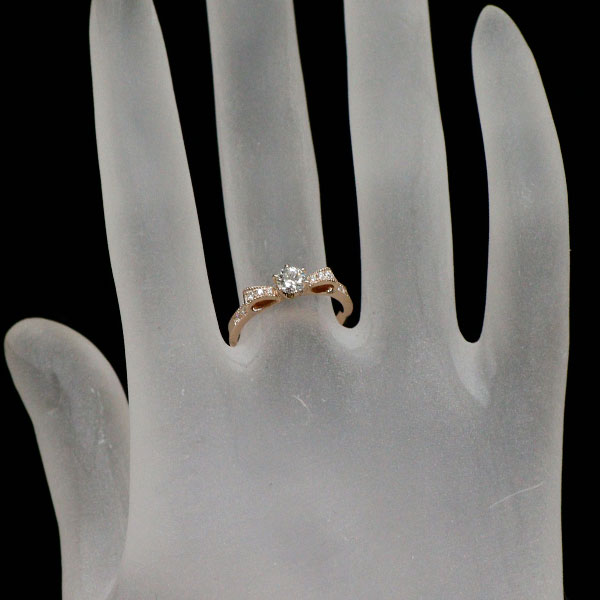 フォーエバーマーク K18PG ダイヤモンド リング 0.29ct D IF 3EX D0.08ct リボン
