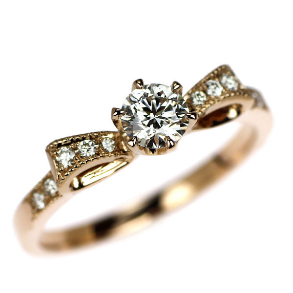 フォーエバーマーク K18PG ダイヤモンド リング 0.29ct D IF 3EX D0.08ct リボン