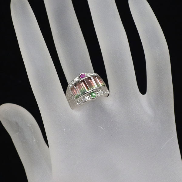 Pt900 バイカラートルマリン ルビー グリーンガーネット ダイヤモンド リング 2.54ct R0.10ct G0.09ct D0.20ct
