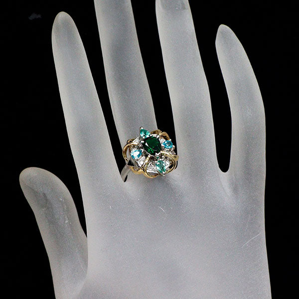 Pt900/K18YG グリーン/パライバトルマリン ダイヤモンド リング 0.91ct T0.66ct D0.14ct