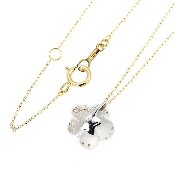 K18YG/WG 天然イエロー/カラーレス ダイヤモンド ペンダントネックレス 0.13ct フラワー