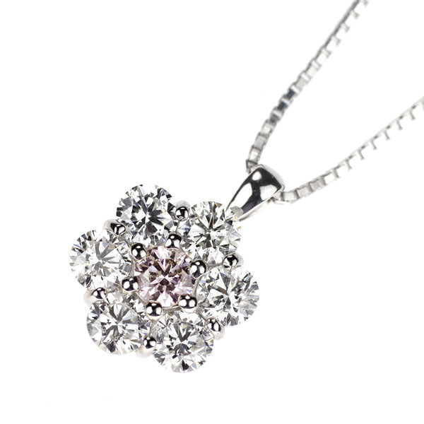 希少 Pt 天然ピンク ダイヤモンド ペンダントネックレス 0.112ct FPP I1 D0.81ct フラワー
