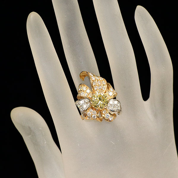 田崎真珠 K18YG/ Pt900 天然イエローダイヤモンド  リング 2.606ct FLY SI2 1.74ct 《セルビー銀座店》【中古】