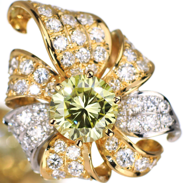 田崎真珠 K18YG/ Pt900 天然イエローダイヤモンド  リング 2.606ct FLY SI2 1.74ct 《セルビー銀座店》【中古】