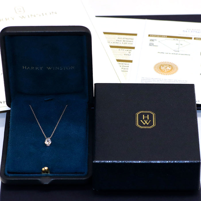 ハリーウィンストン Pt950 ペアシェイプ ダイヤモンド ペンダントネックレス 0.72ct D VVS2 EX/VG  《セルビー銀座店》【中古】