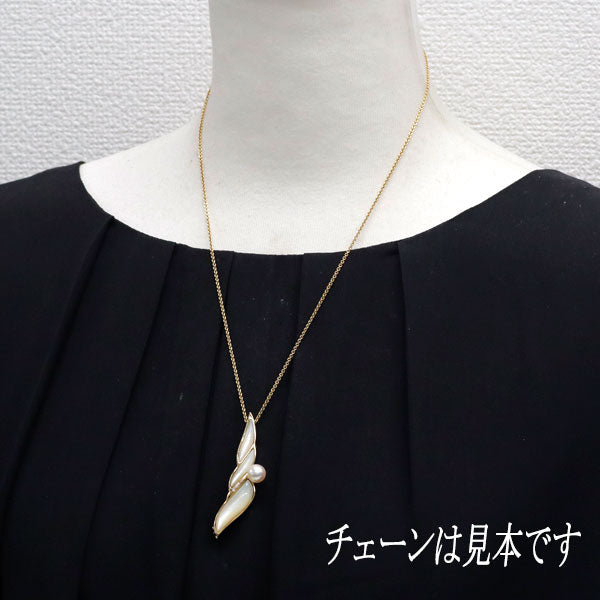 田崎真珠 K18YG アコヤ 真珠 シェル ダイヤモンド ブローチ兼ペンダントトップ 径約7.5mm D0.02ct