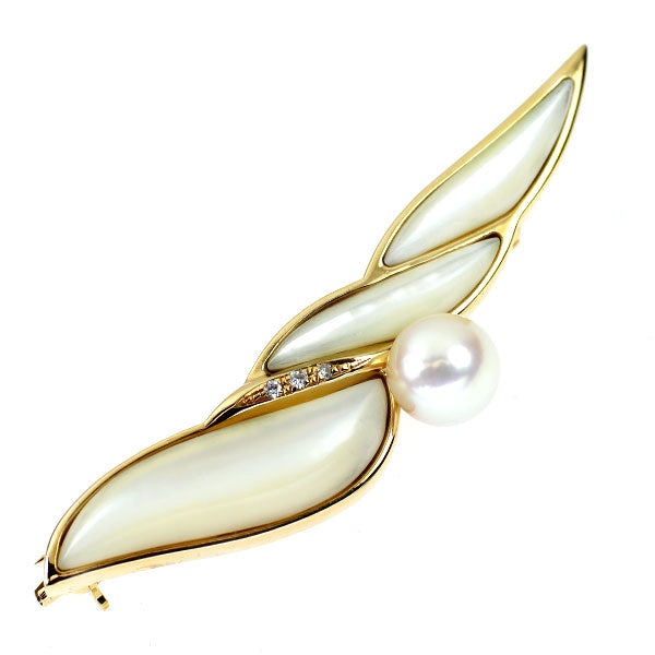 田崎真珠 K18YG アコヤ 真珠 シェル ダイヤモンド ブローチ兼ペンダントトップ 径約7.5mm D0.02ct