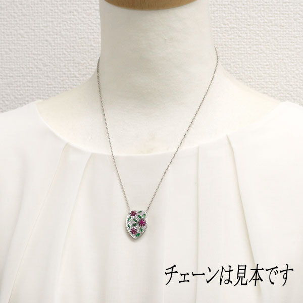 GSTV K18WG ダイヤモンド ルビー ガーネット ペンダントトップ 0.30ct R0.60ct G0.70ct 植物 フラワー