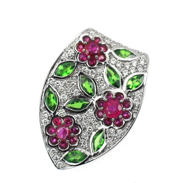 GSTV K18WG ダイヤモンド ルビー ガーネット ペンダントトップ 0.30ct R0.60ct G0.70ct 植物 フラワー