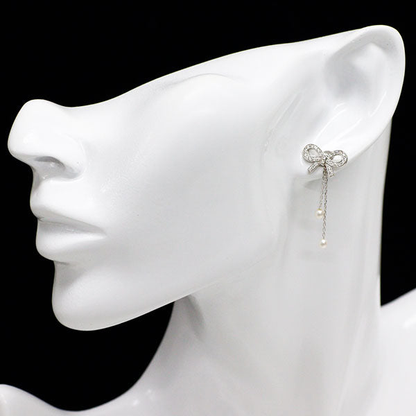 Pt900/ K14WG ダイヤモンド アコヤベビーパール ピアス 0.32ct 径約3.0mm リボン