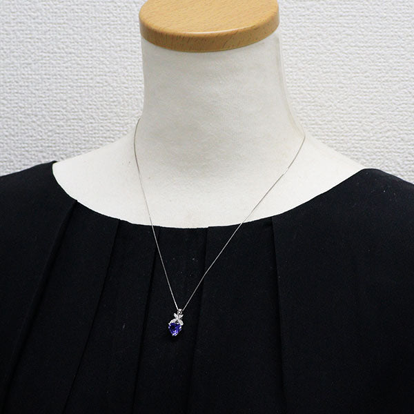 Pt900/ Pt850 ハートシェイプ タンザナイト ダイヤモンド ペンダントネックレス 1.45ct D0.12ct