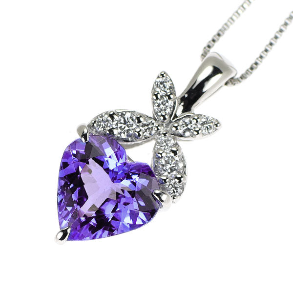 Pt900/ Pt850 ハートシェイプ タンザナイト ダイヤモンド ペンダントネックレス 1.45ct D0.12ct