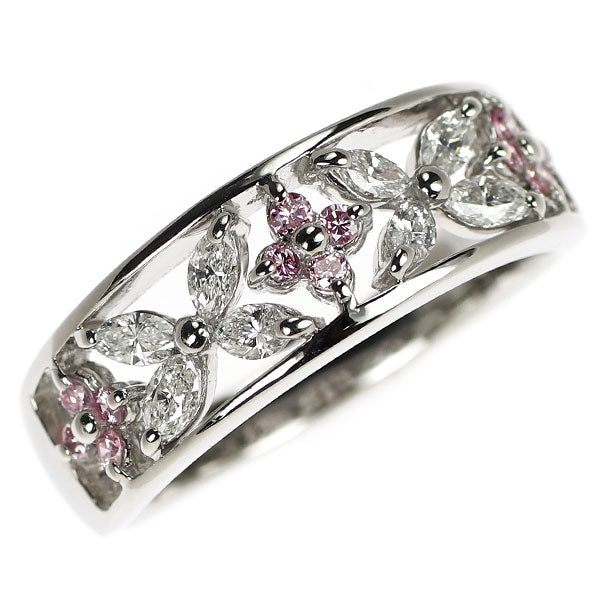 希少 Pt900 天然ピンク ダイヤモンド リング 0.16ct D0.40ct フラワー