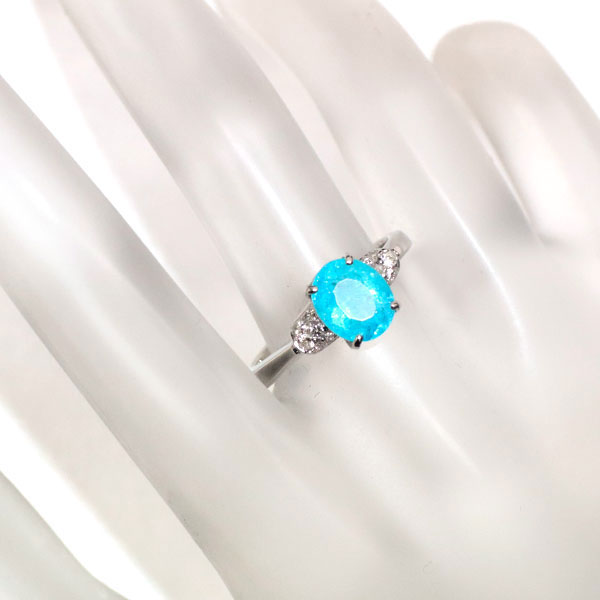 希少 Pt900 ブラジル産 パライバ トルマリン ダイヤモンド リング 1.62ct D0.20ct