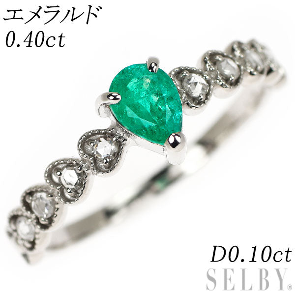 K18WG エメラルド ローズカットダイヤモンド リング 0.40ct D0.10ct