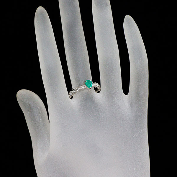 K18WG エメラルド ローズカットダイヤモンド リング 0.40ct D0.10ct