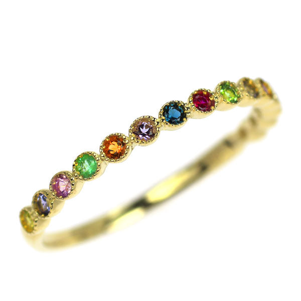 K18YG マルチカラーストーン リング ハーフエタニティ — セルビー