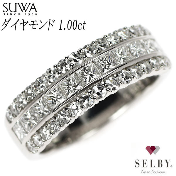 SUWA Pt950 プリンセス/シングルカット ダイヤモンド リング 1.00ct 《セルビー銀座店》【中古】