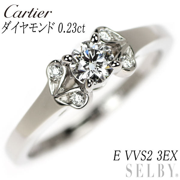 カルティエ Pt950 ダイヤモンド リング 0.23ct E VVS2 3EX バレリーナ 49号