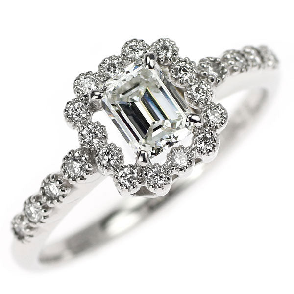 新品 Pt950 エメラルドカット ダイヤモンド リング 0.579ct I VS1 D0.15ct【エスコレ】