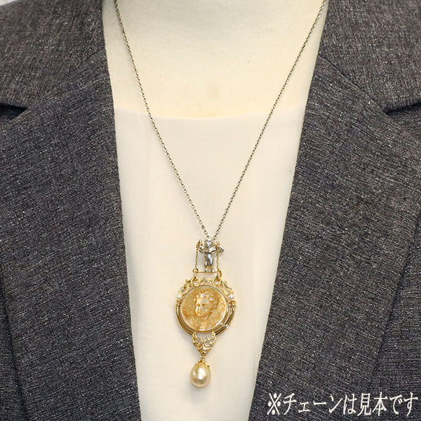 Pt900/ K18YG シェル 白蝶真珠 アコヤベビーパール  ダイヤモンド ペンダントトップ 径約9.1mm 径約2.7mm D0.054ct
