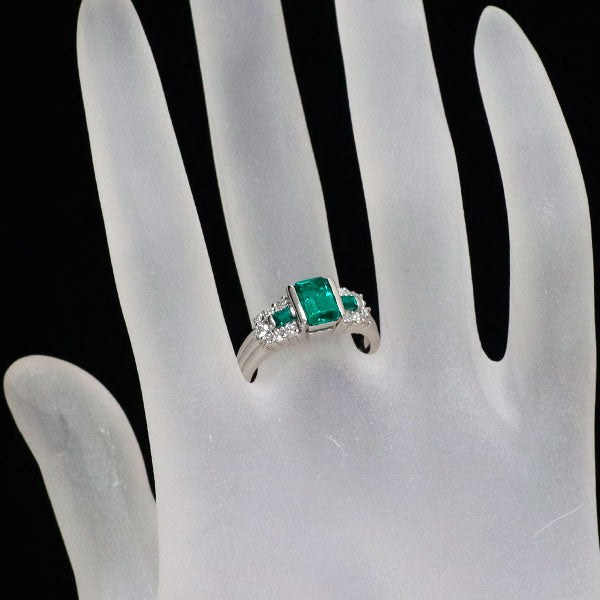 京セラ/ムーンジュエリー Pt900 再結晶エメラルド ダイヤモンド リング 0.91ct D0.28ct