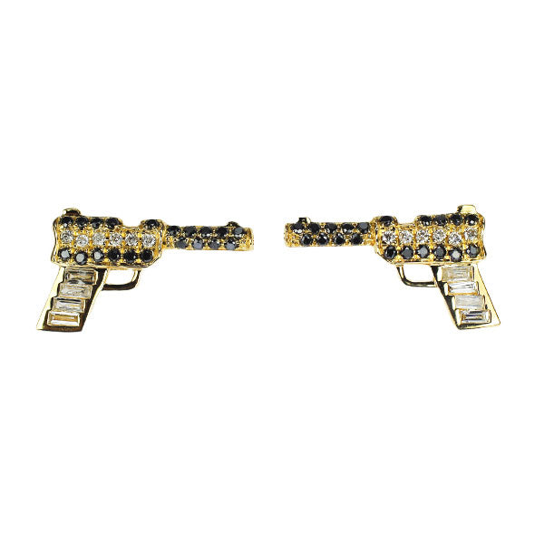 K18YG カラーレス/ブラック ダイヤモンド ピアス 0.18ct 拳銃