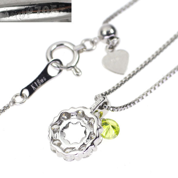 K18WG アップルグリーン ダイヤモンド ペンダントネックレス 0.14ct D0.31ct