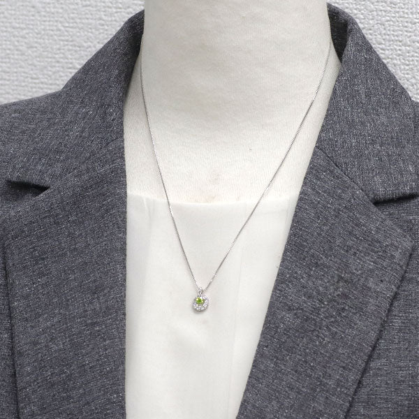 K18WG アップルグリーン ダイヤモンド ペンダントネックレス 0.14ct D0.31ct