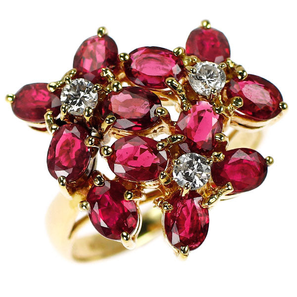 K18YG ルビー ダイヤモンド リング 2.80ct D0.22ct フラワー