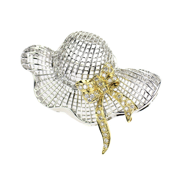 K18YG/WG ダイヤモンド ブローチ兼ペンダントトップ 0.30ct 帽子