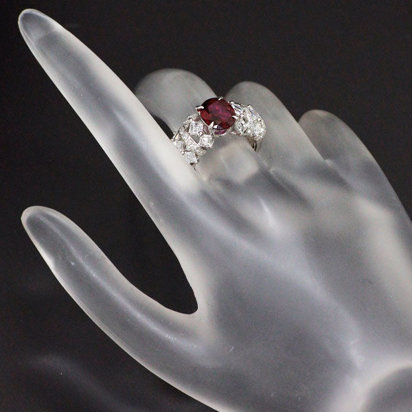 Pt900 タイ産 非加熱ルビー ダイヤモンド リング 1.69ct D1.58ct
