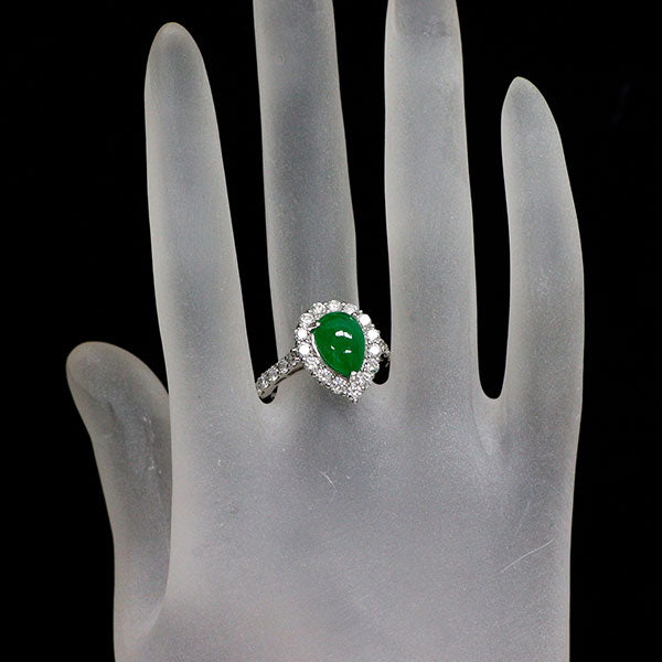 Pt950 翡翠 ダイヤモンド リング 3.235ct D1.41ct
