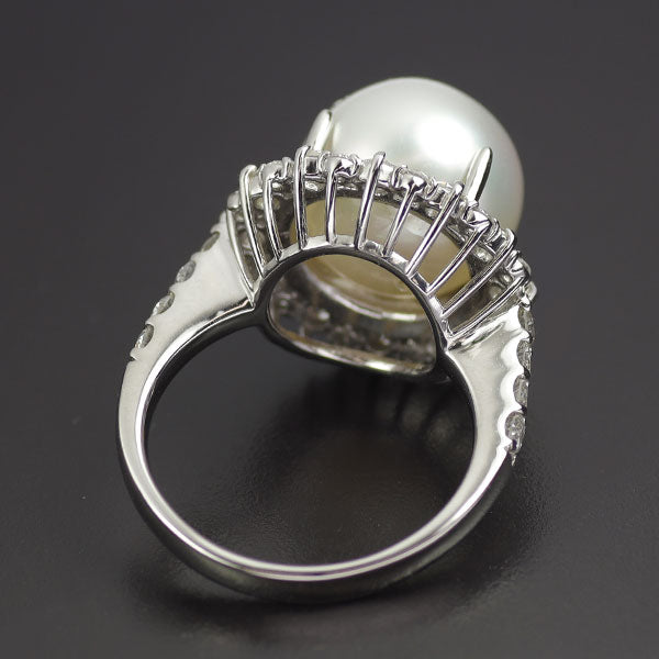 Pt950 白蝶真珠 ダイヤモンド リング 径約11.7mm D1.18ct