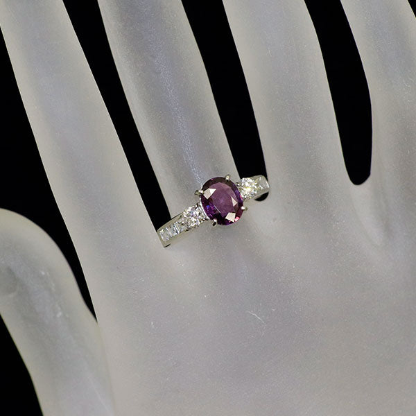 Pt900 パープルサファイア ダイヤモンド リング 1.486ct D0.68ct