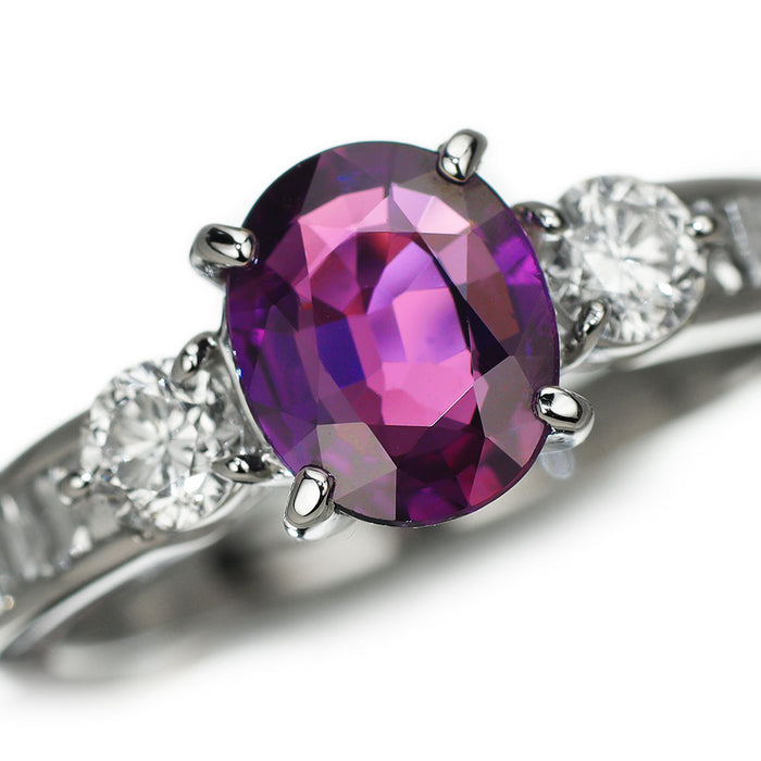 Pt900 パープルサファイア ダイヤモンド リング 1.486ct D0.68ct