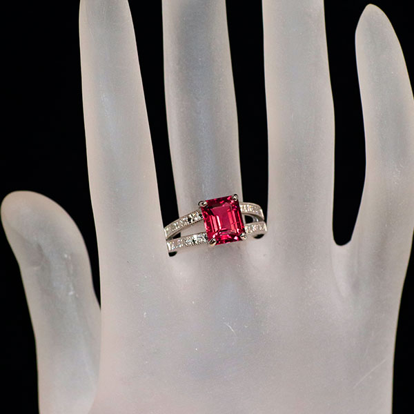 Pt900 ルベライト ダイヤモンド リング 2.79ct D0.18ct