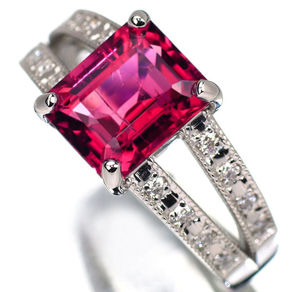 Pt900 ルベライト ダイヤモンド リング 2.79ct D0.18ct