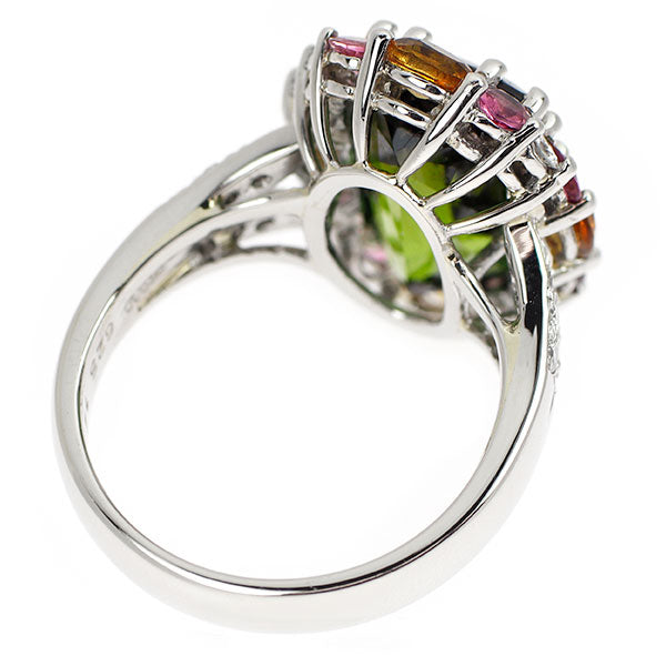Pt900 グリーントルマリン カラーストーン ダイヤモンド リング 6.25ct CS1.21ct D0.28ct