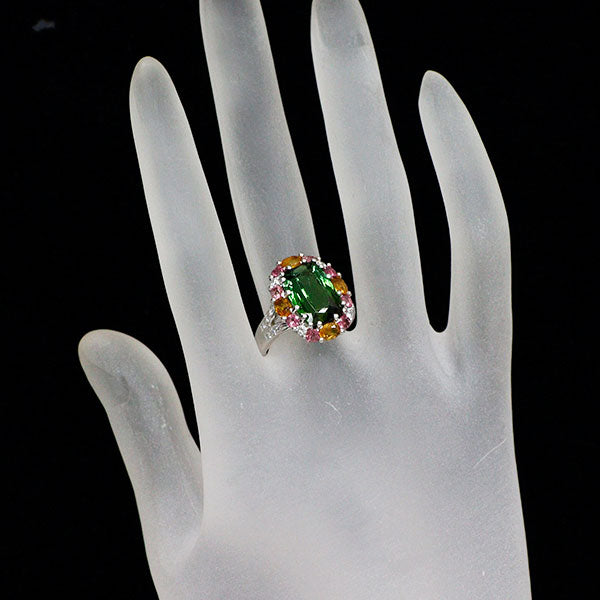 Pt900 グリーントルマリン カラーストーン ダイヤモンド リング 6.25ct CS1.21ct D0.28ct