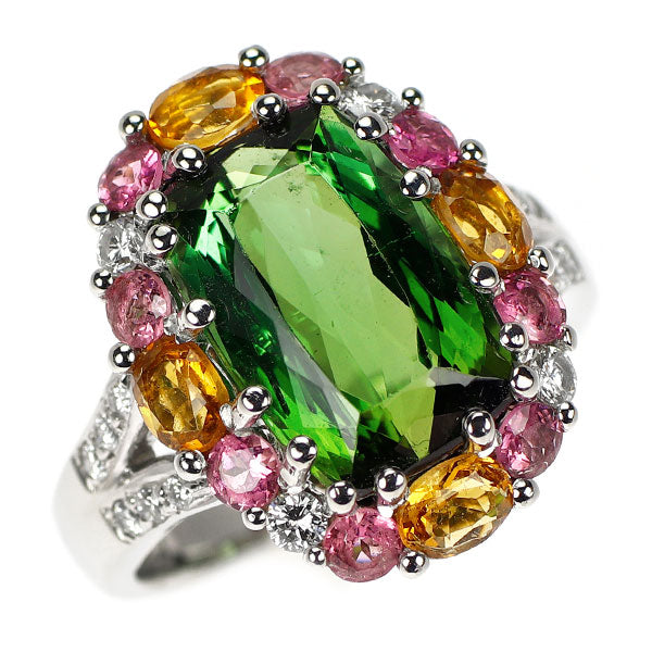 Pt900 グリーントルマリン カラーストーン ダイヤモンド リング 6.25ct CS1.21ct D0.28ct