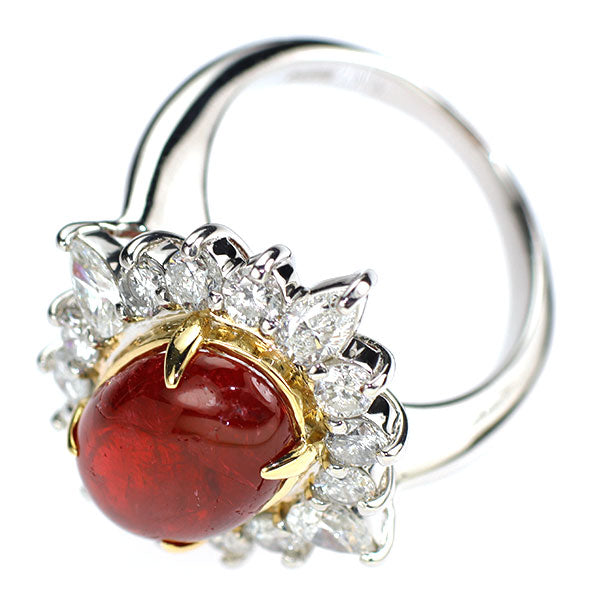 Pt900/K18YG レッドスピネル ダイヤモンド リング 5.75ct D1.90ct