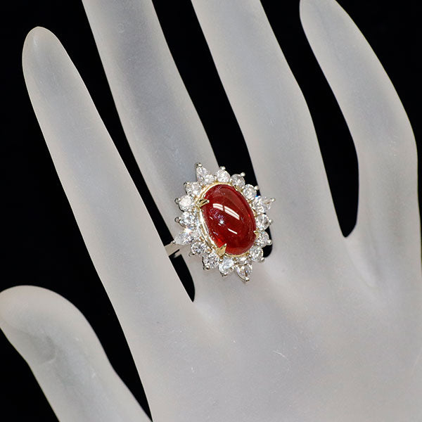 Pt900/K18YG レッドスピネル ダイヤモンド リング 5.75ct D1.90ct