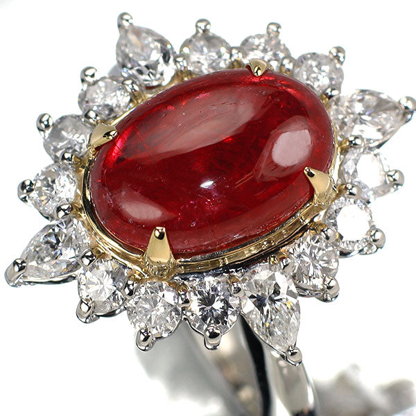 Pt900/K18YG レッドスピネル ダイヤモンド リング 5.75ct D1.90ct