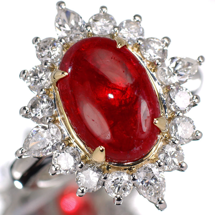 Pt900/K18YG レッドスピネル ダイヤモンド リング 5.75ct D1.90ct