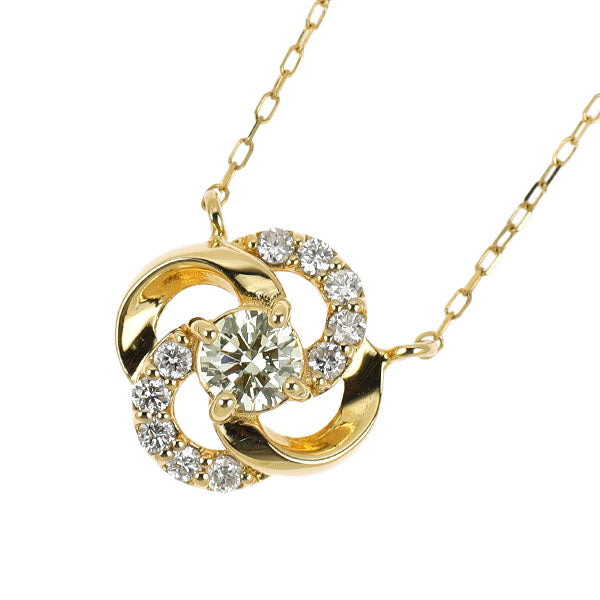 K18YG ダイヤモンド ペンダントネックレス 0.12ct D0.06ct フラワー