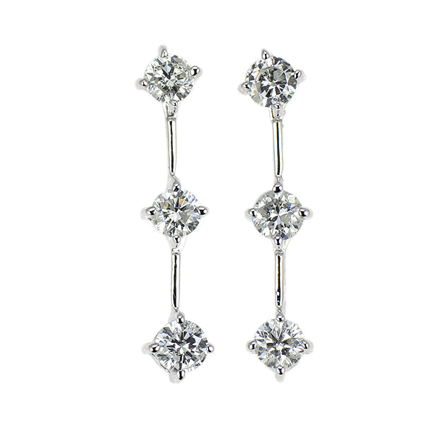 K14WG ダイヤモンド ピアス 0.50ct スリーストーン