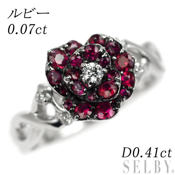 ブラックコーティング/ K18WG ルビー ダイヤモンド リング 0.07ct D0.41ct 薔薇