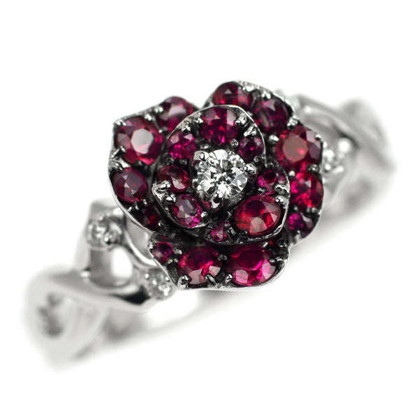 ブラックコーティング/ K18WG ルビー ダイヤモンド リング 0.07ct D0.41ct 薔薇